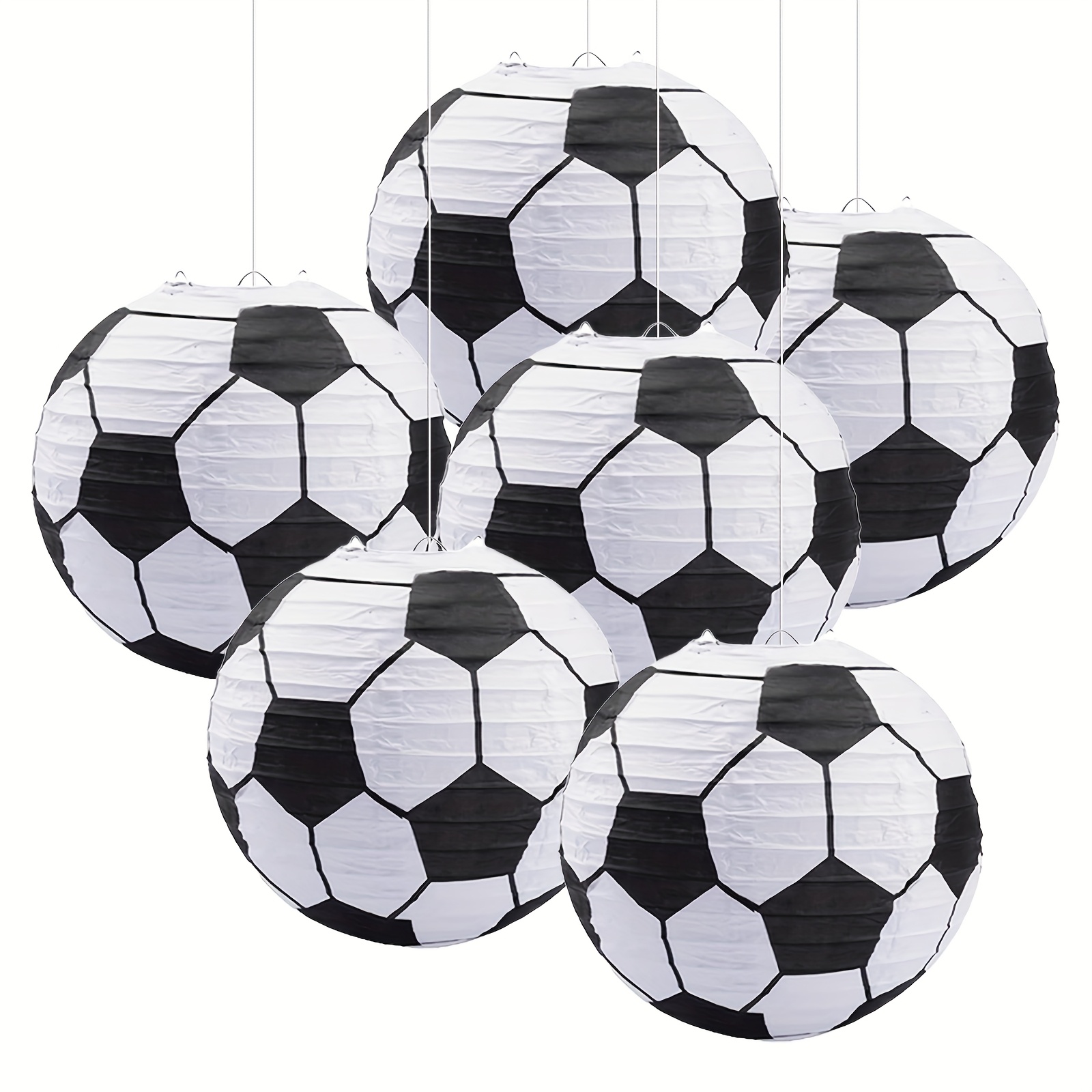 3 6pcs 8 inch soccer ball paper lanterns set black white hexagonal design no electricity needed   sports themed parties decorations party decorations soccer theme decor paper lanterns 0