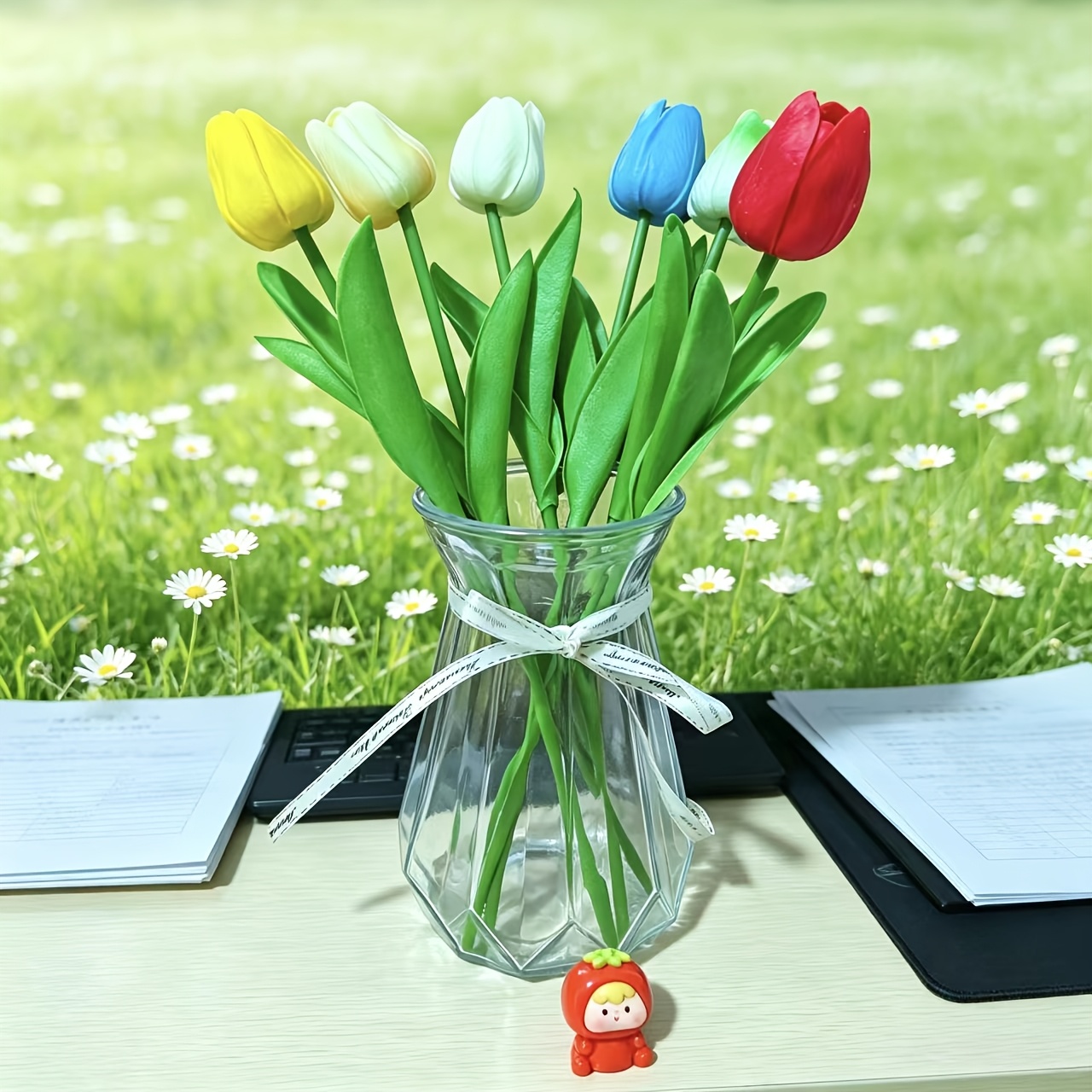 Image of 6pcs High-end Mini Pu Artificial Tulips, Random Color Used As Single Stem Or Bouquet, Fade Resistant, Suitable For Indoor And Outdoor Decoration, Ideal Valentine's Day Gift