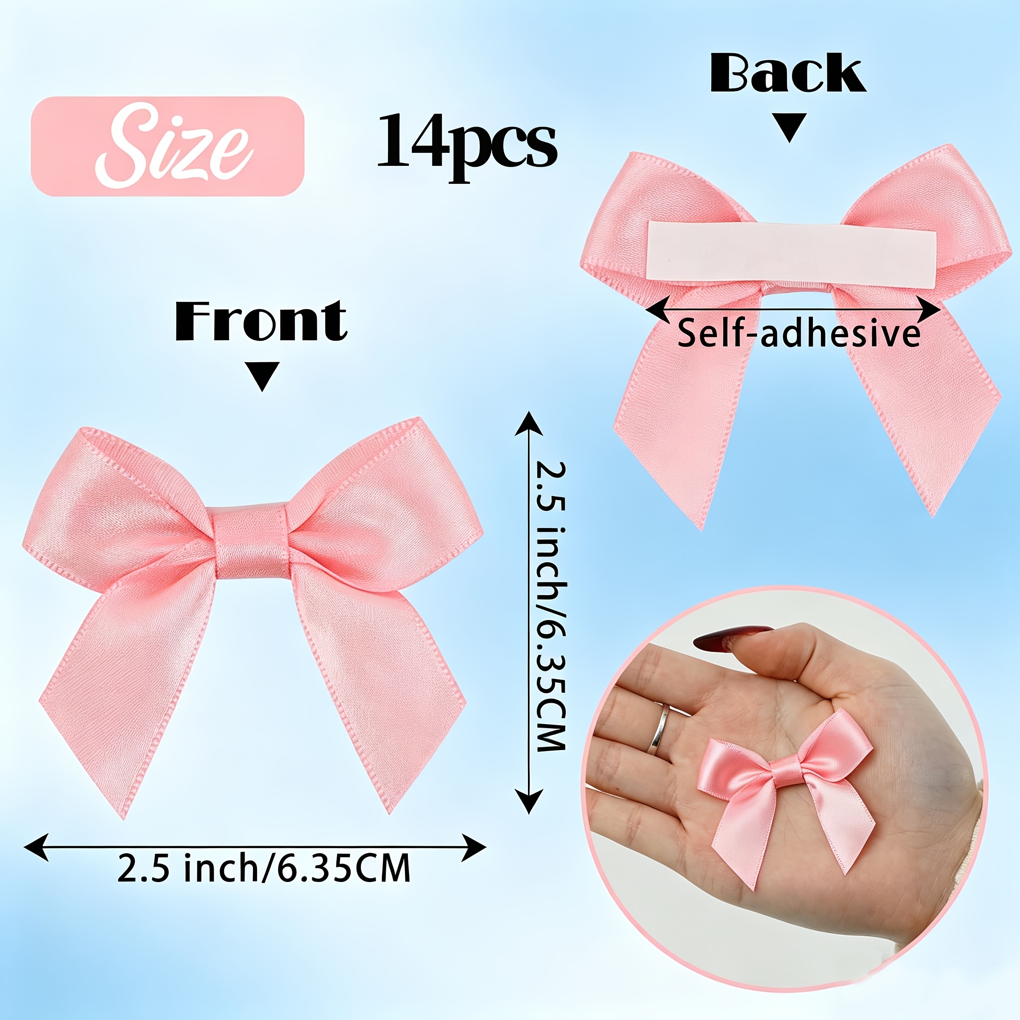 TEMU Pink Self Adhesive Satin Bow For Gift Wrapping Premade Bows With Double-sided Tape For Making Crafts Baby Shower Birthday Party Wedding