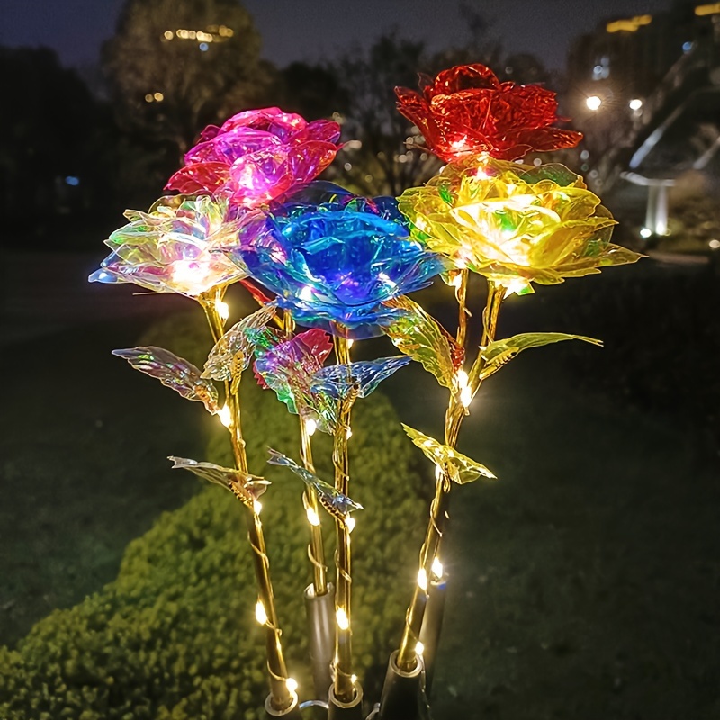 

1 Set Of One-to-five Colorful Roses Outdoor Yard Decoration Simulated Flower Lights, A Gift For Lovers, Lawn Lights Suitable For Outdoor Yard, Garden, Lawn, Yard Fence, Driveway Decoration