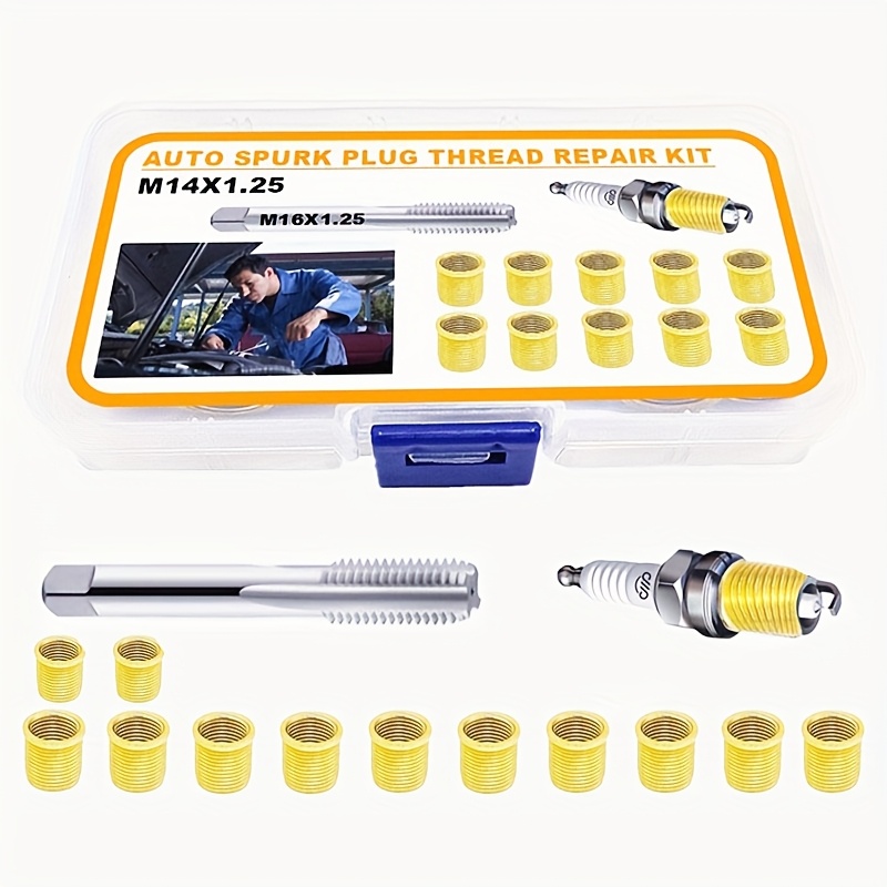 TEMU 13pcs Set Of M14*1.25 Spark Plug Thread Insert Repair Accessories, Including Thread Insert Tap, Kit For Repairing Spark Plug Threads Of Cars And