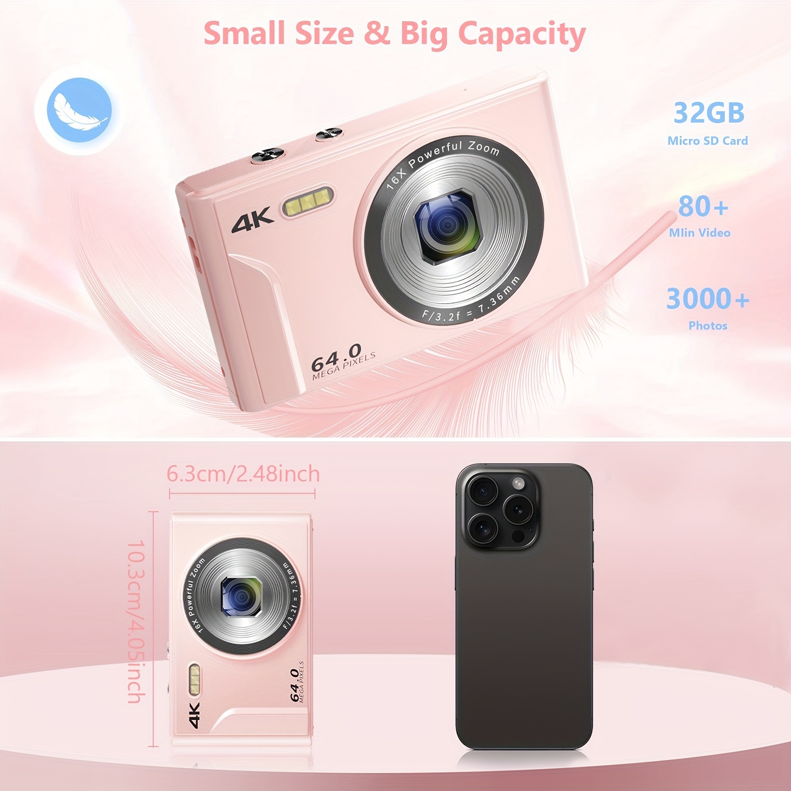 Kids Digital Camera 44MP FHD 1080P With 64GB SD Card - Point And Shoot Camera For Children