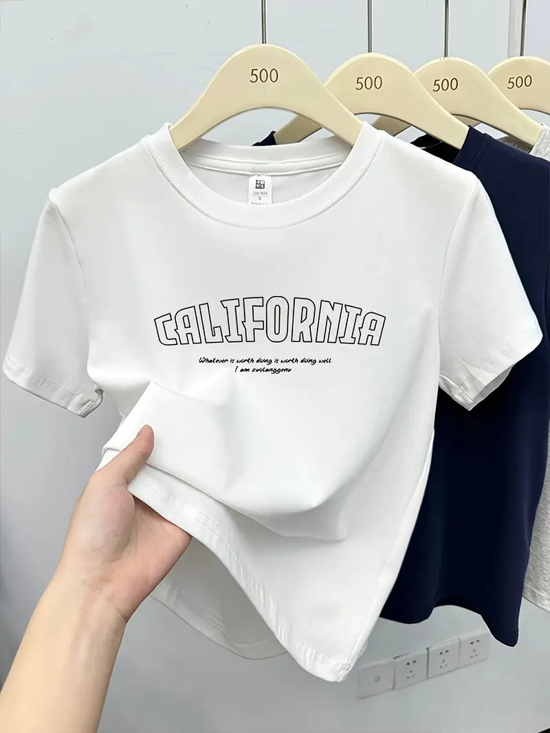 womens fit short sleeve t shirt california graphic print round neck casual grey summer tee with california text machine washable casual attire comfortable daily wear Product details 1