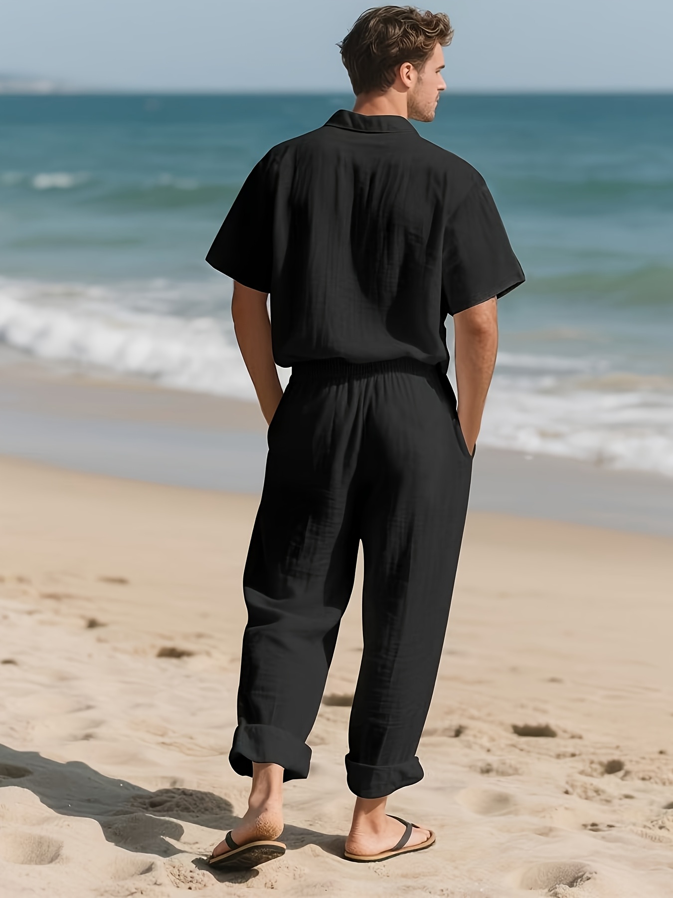 mens light short sleeve shirt pants set Temu United Arab Emirates