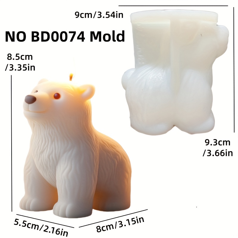 Image of Cute Polar Bear Shaped Candle Mold, Silicone Mold For Small Polar Bear Candles, Adorable Bear Resin Plaster Concrete Mold, Perfect For New Year Gifts