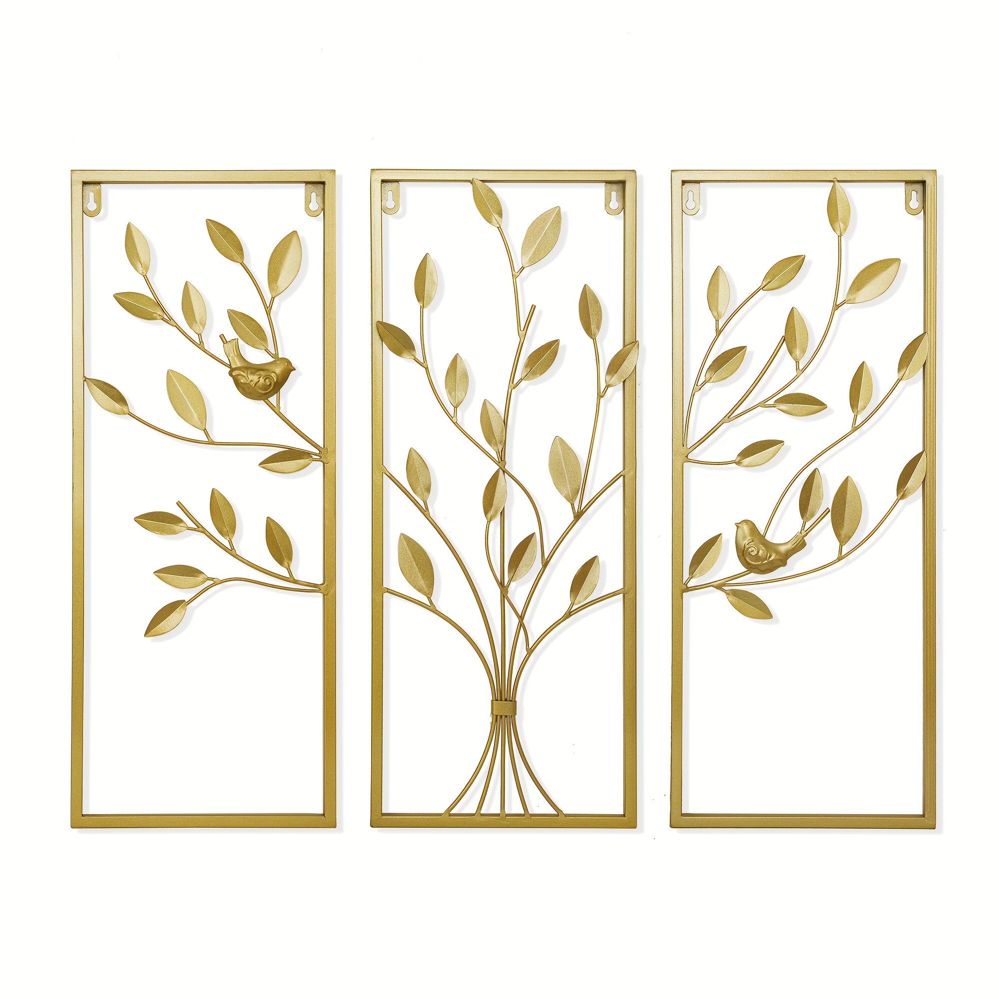 3pcs golden metal wall decor arts golden   wall hanging decor with frame for living room study room bedroom farmhouse decor housewarming gift details 0