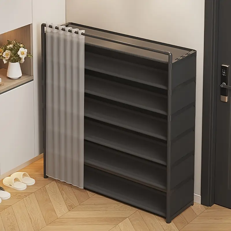1 set dustproof foldable shoe display rack with non slip base easy to clean multi layer storage shelf for shoes and accessories Product details 4
