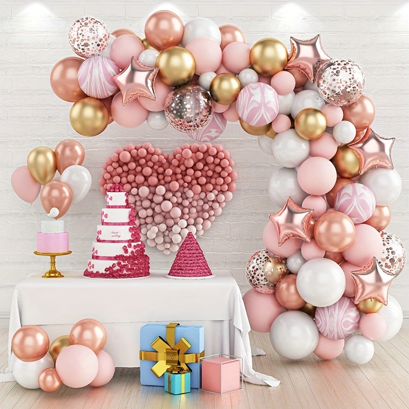 

82 Pcs Of Pink And Gold Agate Balloon Garland, Birthday Party Decoration Balloon Wreaths, And Wedding Confession Site Decoration Supplies