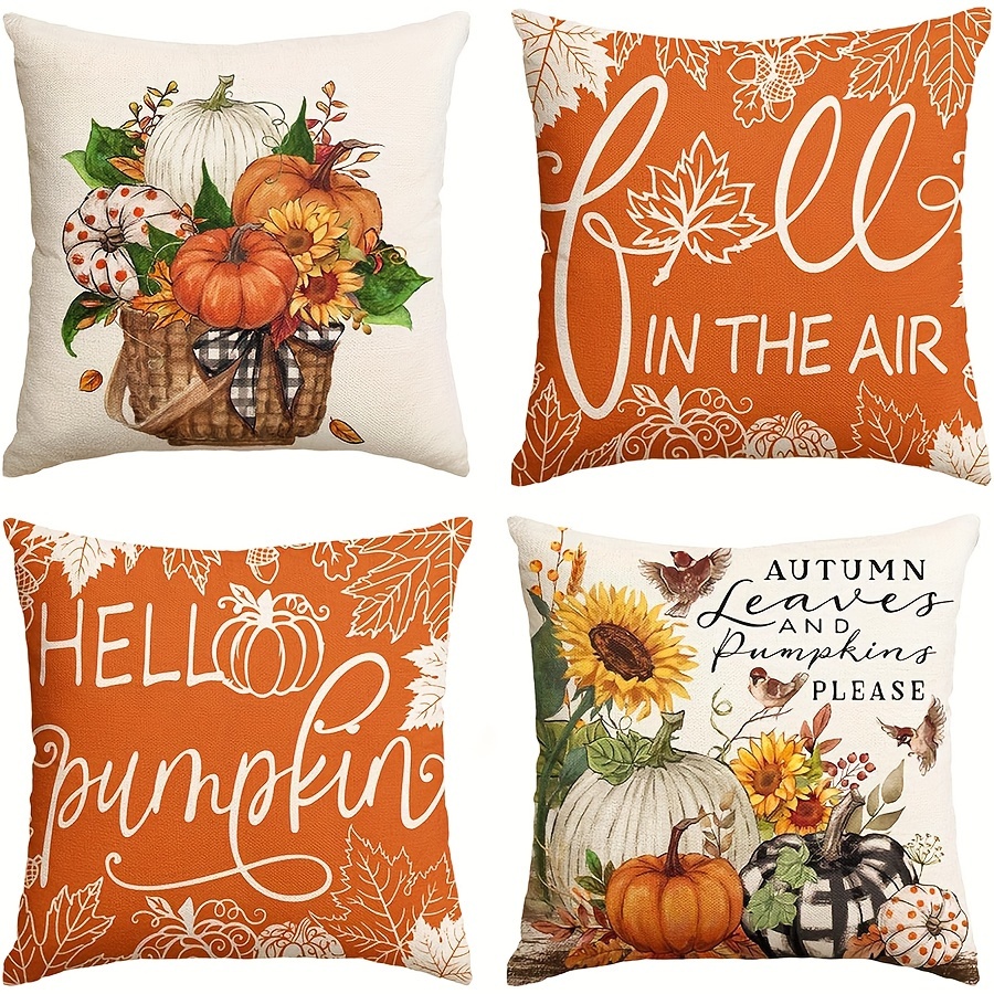 TEMU Set Of 4, Autumn Covers Featuring Hello Pumpkin And Sunflower Designs, Perfect For Decorating Your Sofa, Bed, Or Outdoor Space For Season And