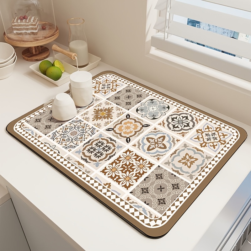 TEMU Un tapete de absorción y drenaje para máquina de café, un tapete de secado de platos para encimera, un tapete antideslizante de para cocina, un
