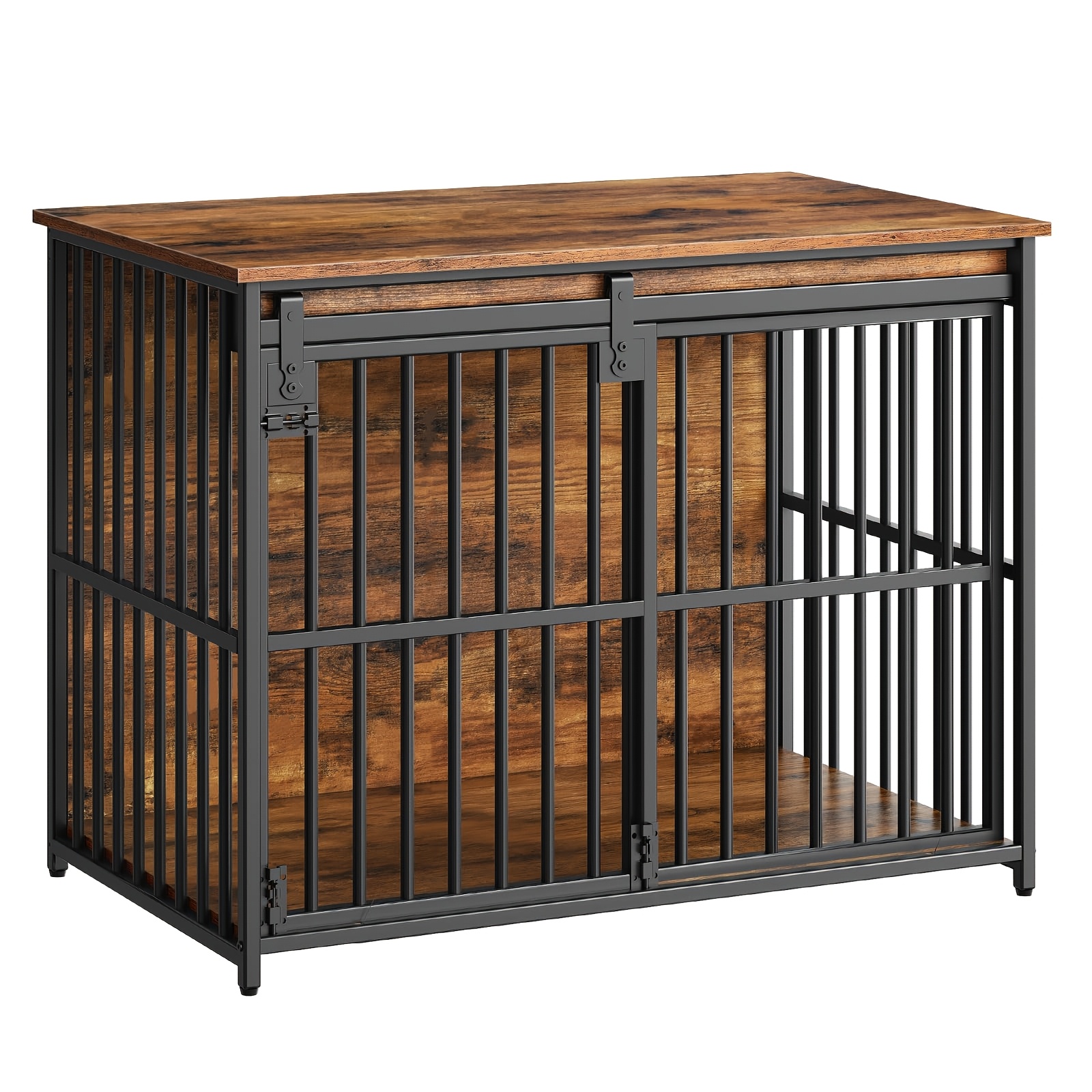 Image of Dog Crate Furniture, Heavy-duty Metal Dog Kennel With Sliding Door And Wooden Countertop, Indoor Pet House Side Table, Suitable For Medium And Large Dogs.
