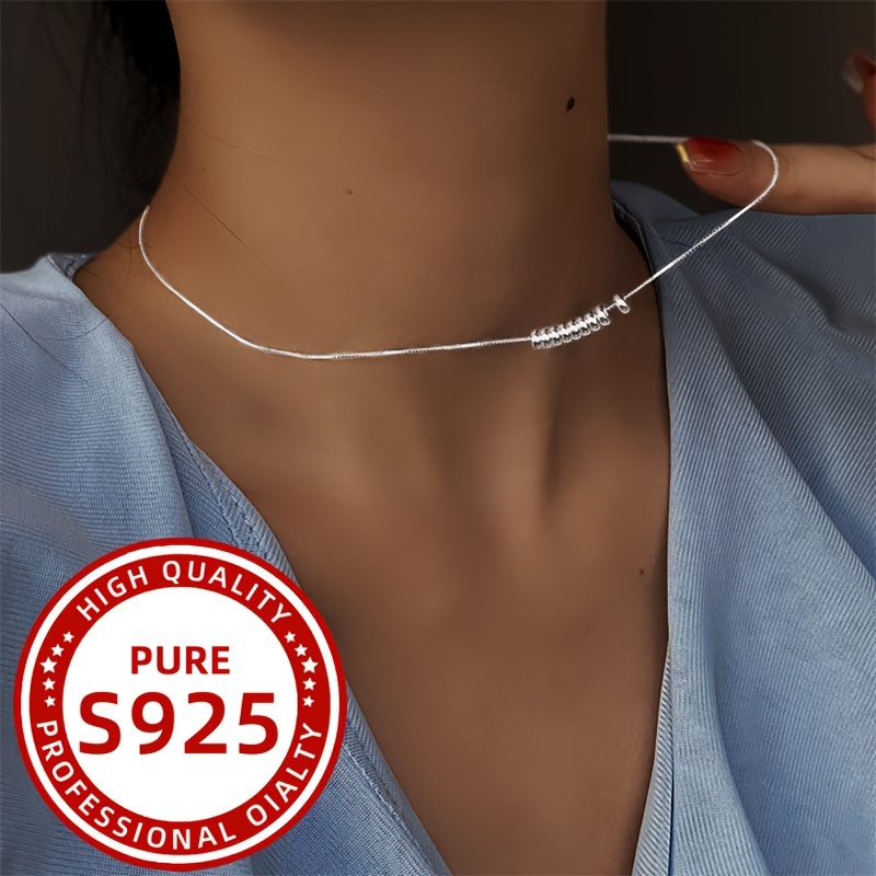 

S925 Sterling Silver Bead Decor Chain Necklace Simple Clavicle Chain Hypoallergenic Neck Accessories