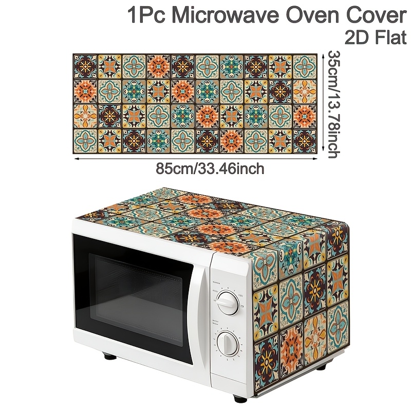 TEMU 1pc Microwave Oven Cover Cloth, 35x85cm Retro Boho Geometric Patterns Microwave Oven Dust Cover, Polyester Household Kitchen Microwave Dust