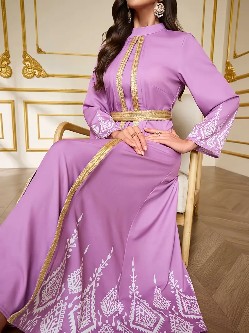 purple dress gold belt 1930S Purple Rayon Crepe Dress With Belt & Gold Sequin Embellishment