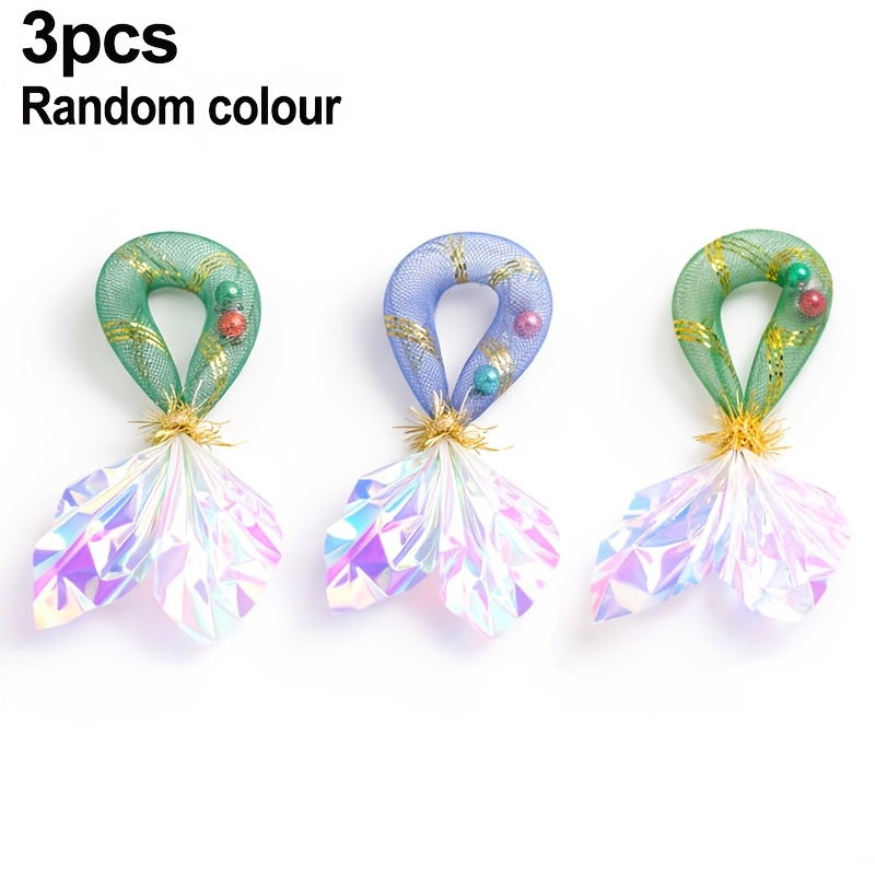 Image of 3pcs Creative Design Self-entertainment Crinkle Paper Fishtail Cat Toy, Interactive Anti-boredom Cat Toy With Net Handle And Bell, Self-play Toy, Colors Random