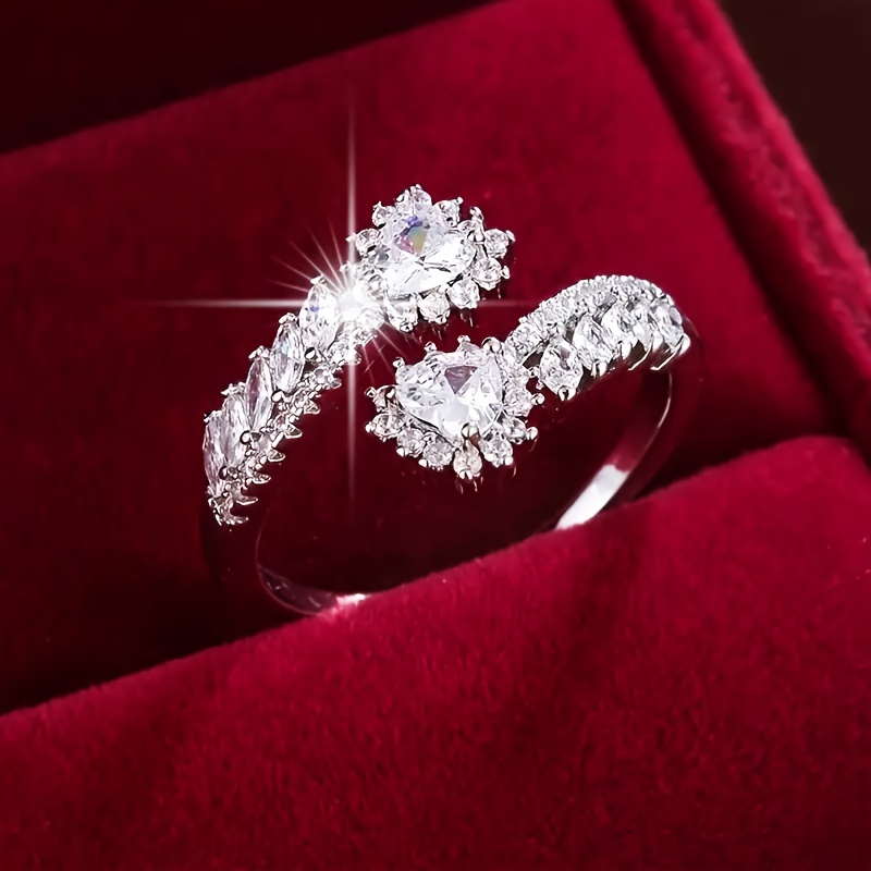 ANGOL Heart-Shaped Zirconia Adjustable Ring, Fashionable Gift