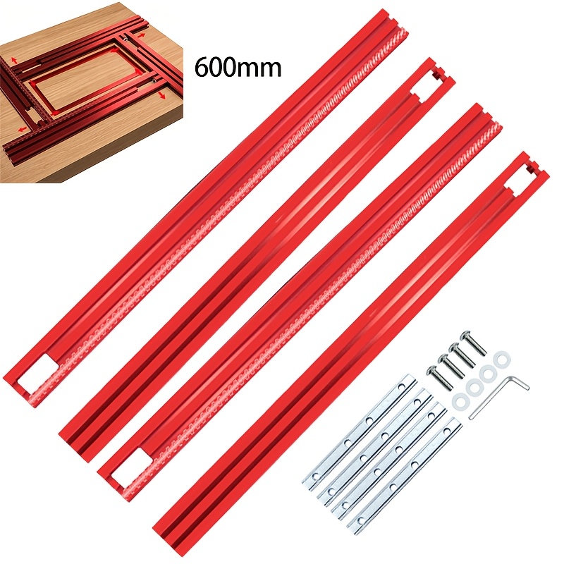 TEMU Kit de rail à onglets en T pour travail , règle de haute de 600 mm, rail de en d'aluminium, convient pour scie sur table, dispositif de fixation