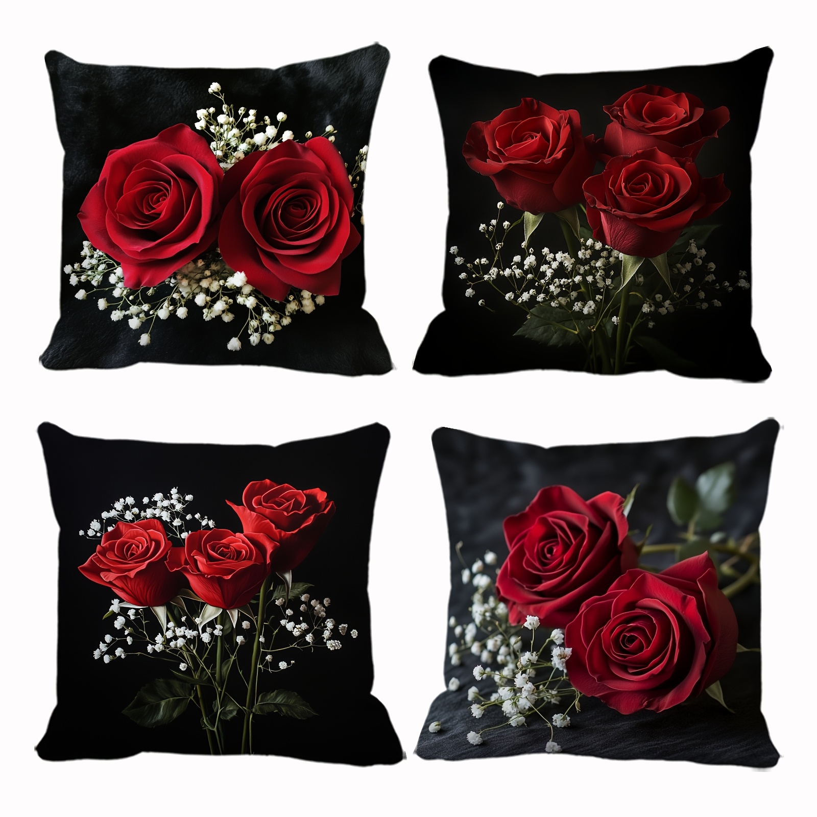 

4pcs Set Of Elegant Black & Throw Pillow Covers - Valentine's Day, Home Decor, And - Soft Polyester, Zip Closure, 17.72" Square - Ideal For Sofa, Bedroom, Office, Car, , Without Pillow