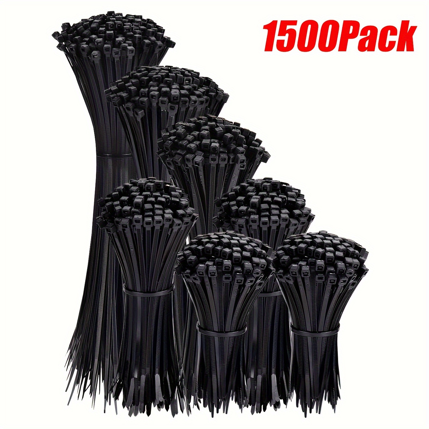 

1500pack Black Nylon Cable Ties In Various Sizes, 12+10+8+6+4 Inches, Multi-purpose Self-locking Nylon Cable Management, Plastic Cable Ties For Home, Office, Garden, Workshop