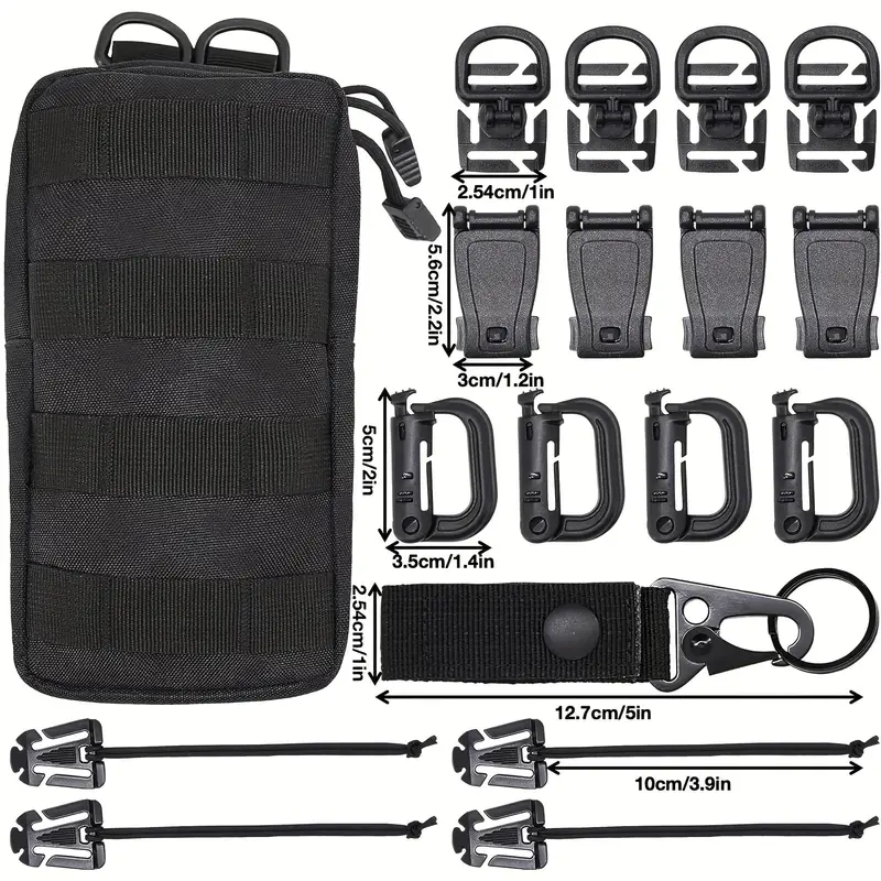 18pcs MOLLE Webbing Accessories, MOLLE Attachment Clip For Backpack,  Carabiner, With Storage Bag