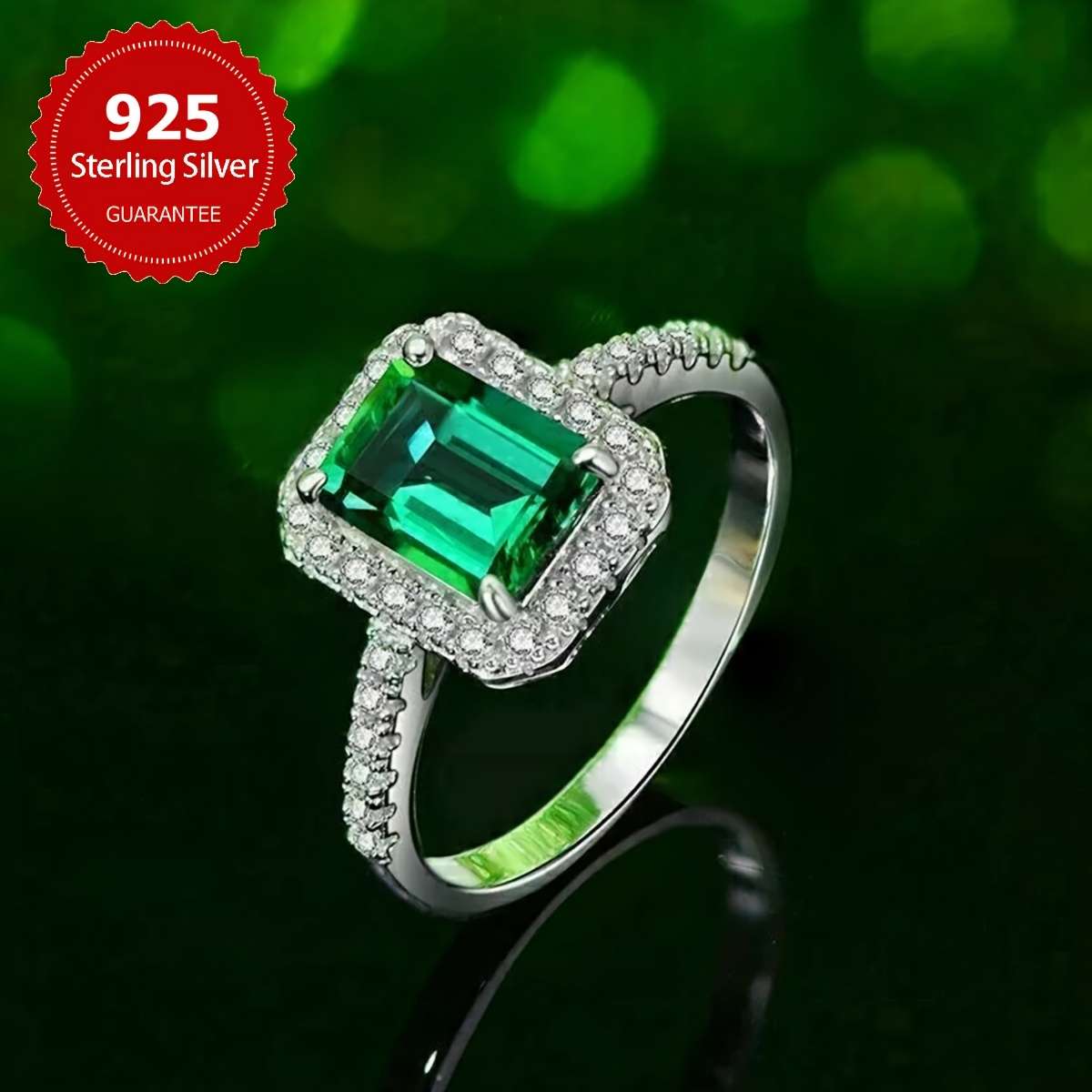 Vintage Green Zirconia Engagement Ring in S925 Silver