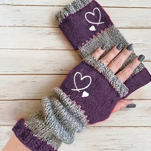 fingerless gloves womens arm warmers wrist warmers mittens heart embroidery gloves