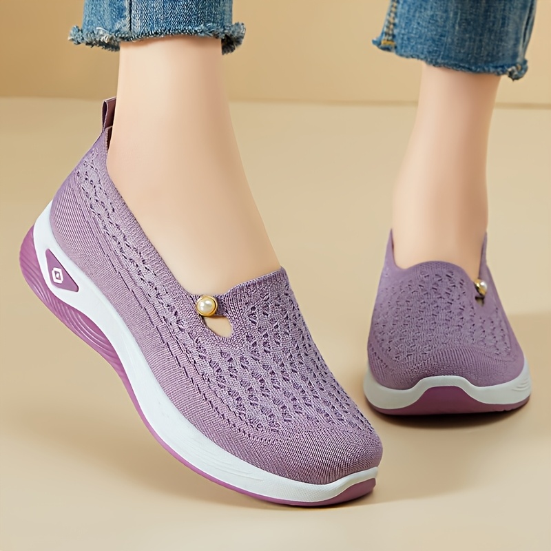 breathable mesh slip on walking shoes for women lightweight soft sole casual sneakers spring   solid color fabric upper inner pvc sole 7