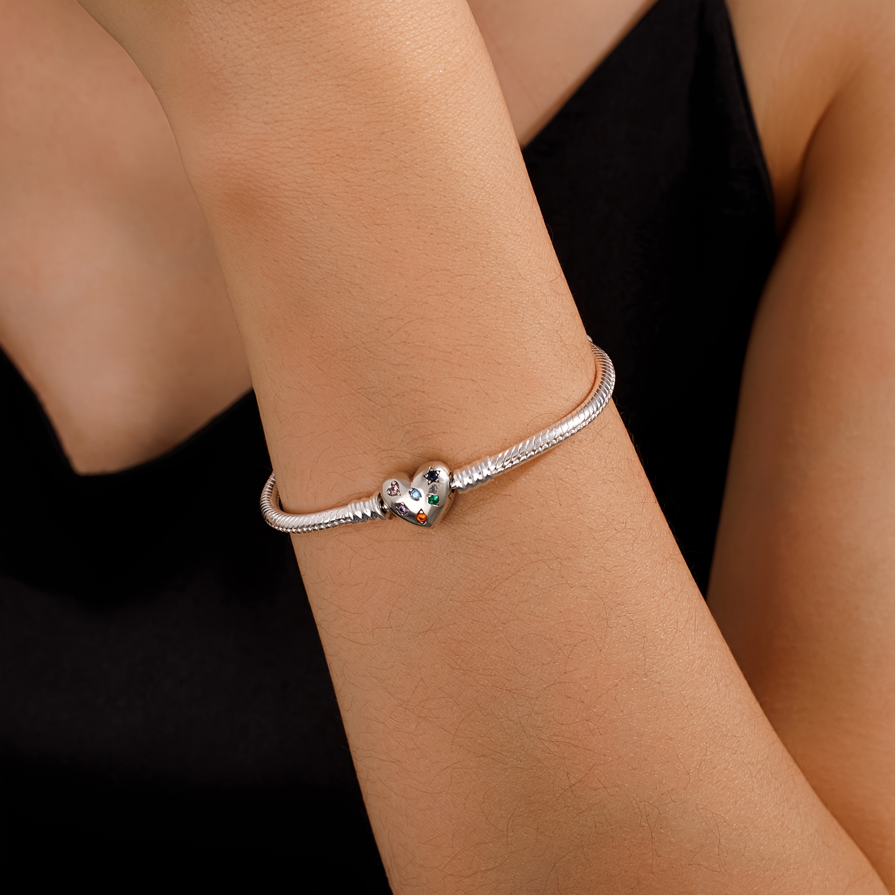 925 Silver-Plated Valentine's Day Multicolor Star and Heart Bracelet