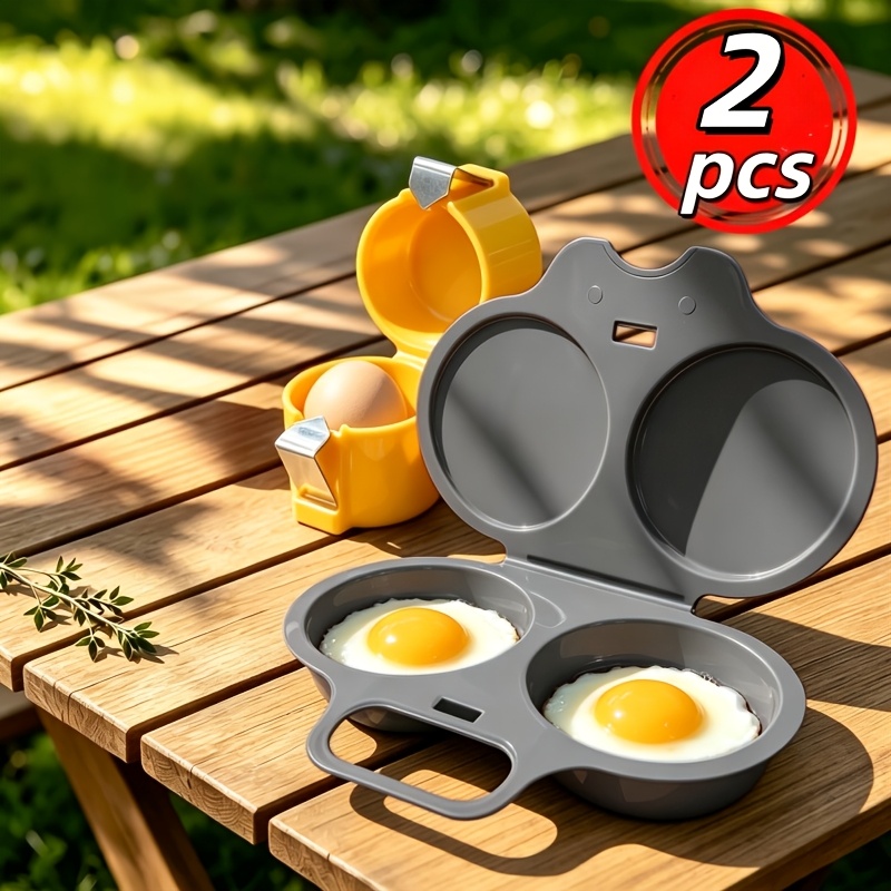 TEMU 2pcs Set (1pc Egg Cracker + 1pc Egg Steamer) Microwave Egg Steaming Container, High-quality Automatic Eggshell Remover And Egg Cracker,