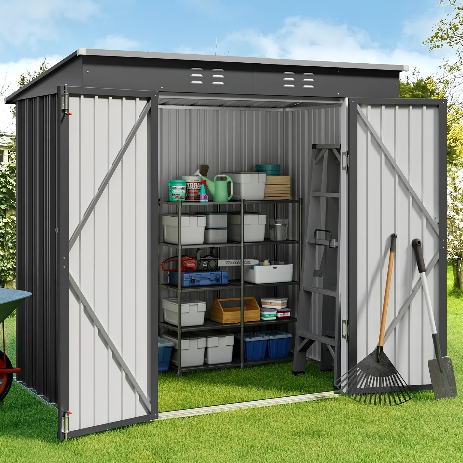 

6' X 4' Outdoor Storage Shed, Metal Garden Shed With Double Locking Doors, -proof, Waterproof Shed Outdoor Storage Space For Backyard Patio Lawn - Dark Gray