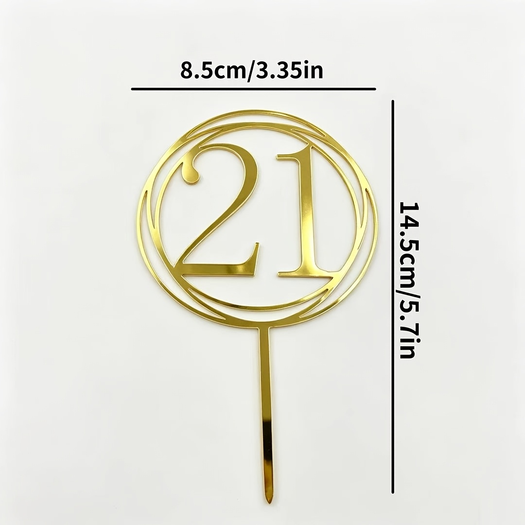 TEMU 1pc 21st Birthday Cake Topper, Golden Acrylic Number 21 Cake Topper, Circle Frame Birthday Decoration For 21st Anniversary Party Supplies, Happy