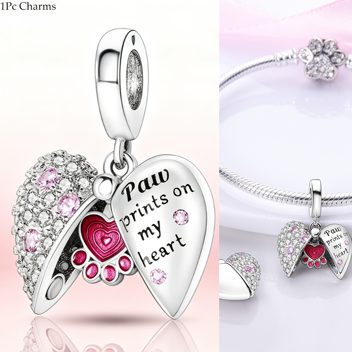 TEMU Silver Plated -shaped Paw Print Pendant Charms Ladies Jewelry Fashionable Beads Pendants Suitable For 3mm Bracelets And Necklaces Daily