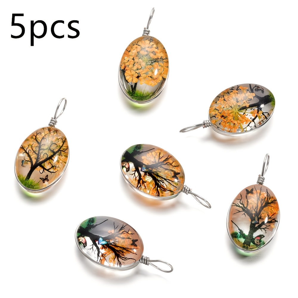 TEMU 5 Stück Glas Anhänger Perlen, 13X27mm, ovale Form, für Schmuckherstellung, handgemachte Halskette und Armband Ergänzungen