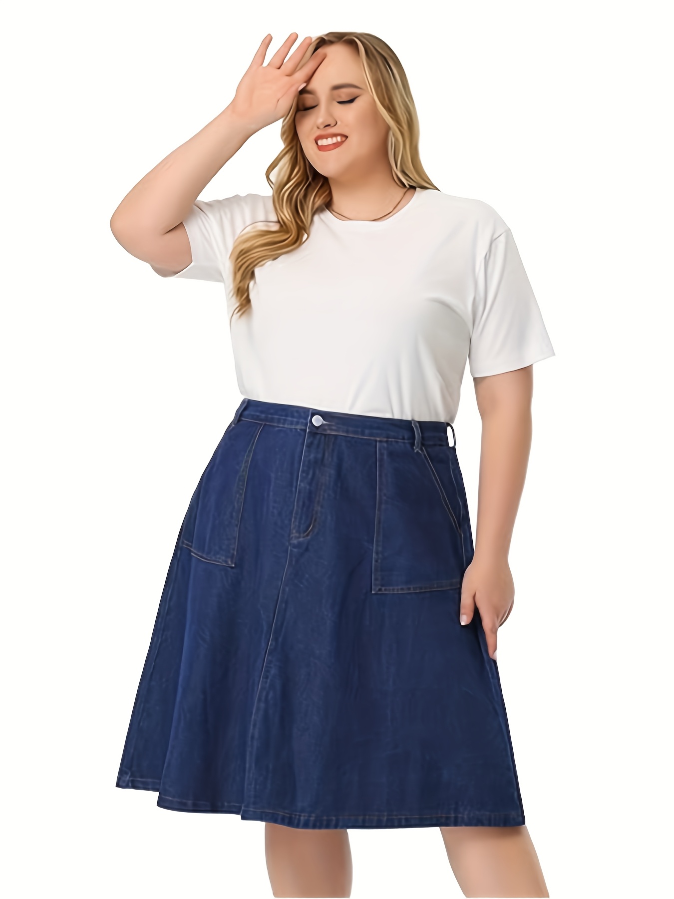 women's plus size denim a line skirt high waisted elastic Temu