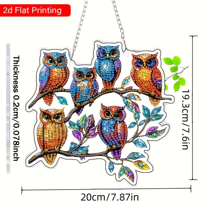 Image of 2d Flat Diamond Painting Kit, Diy Owl Pattern Irregular Acrylic Diamond Pendant Handmade, Holiday Theme Irregular Diamonds, Home Garden Wall Door Decoration, Handmade Party Gift, 2d Flat Art, 2d Flat