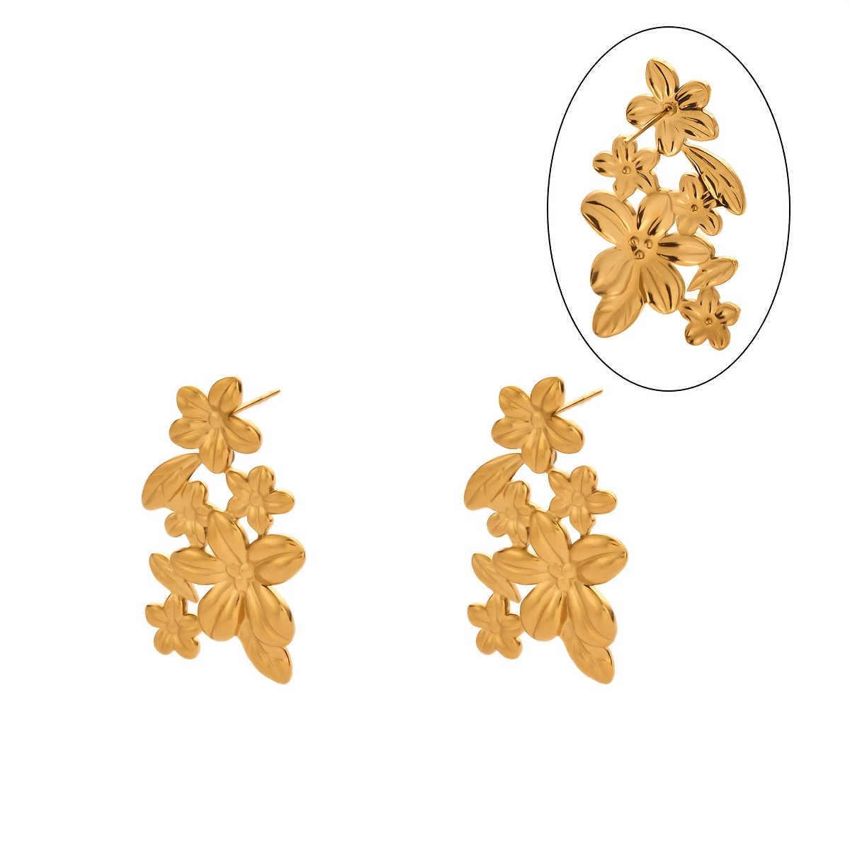 TEMU 1 Pair Stainless Steel Pave Egg Flower Stud Earrings, Bohemian, Y2k Jewelry, Vacation Outfit, Party Wear
