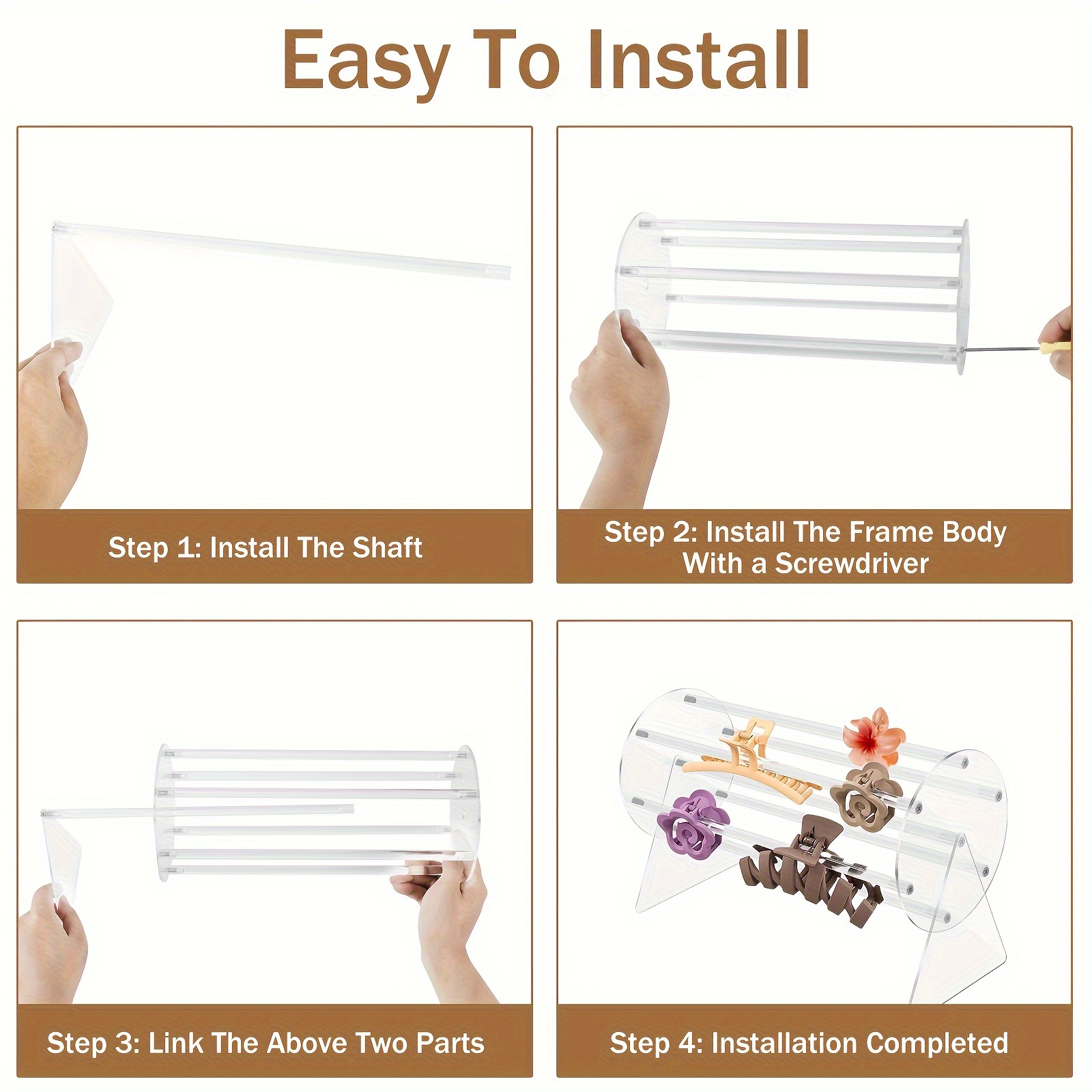 360 rotating acrylic claw clip organizer transparent hair accessory display stand for vanity dressing table Product details 3