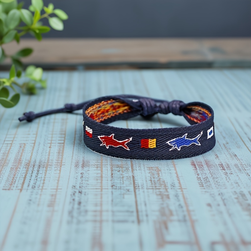 A Hand- Wristband Bracelet Featuring A Shark Theme, Suitable For Men And Women, Perfect For Beach Trips And Everyday Use, With An And A Colorful Design, Sold As A Single Piece