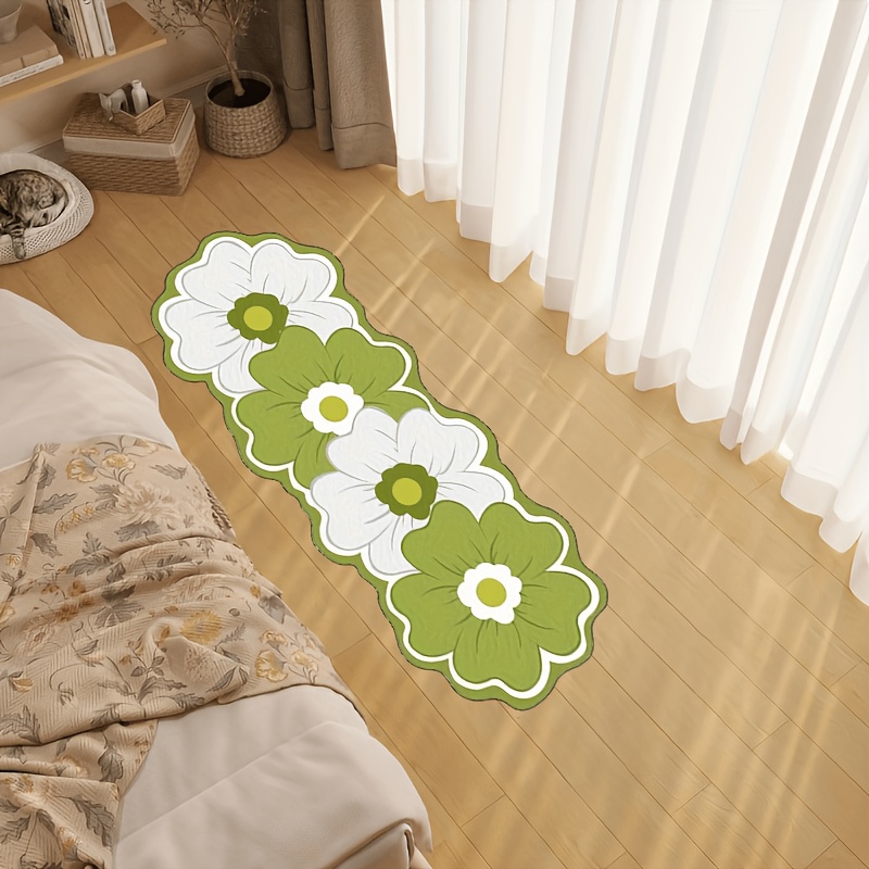 TEMU 1pc High-quality Faux Cashmere Point-seamed Bottom Green Unique Shape Retro Floral Decor Carpet, Suitable For Living Room, Walk-in Closet,