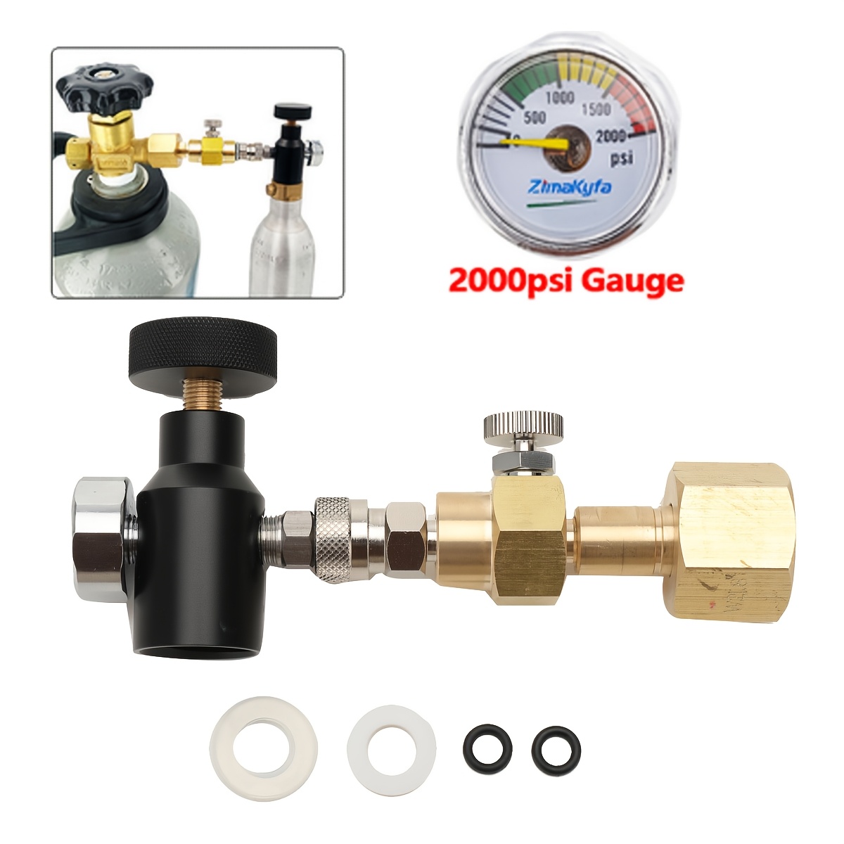 For Co2 Refill Adapter With Pressure Gauge & Plug - Bottle Filling System Suitable For Gas Cylinder Refills, Compatible For Carbonation Of, Beer, Sparkling Drinks