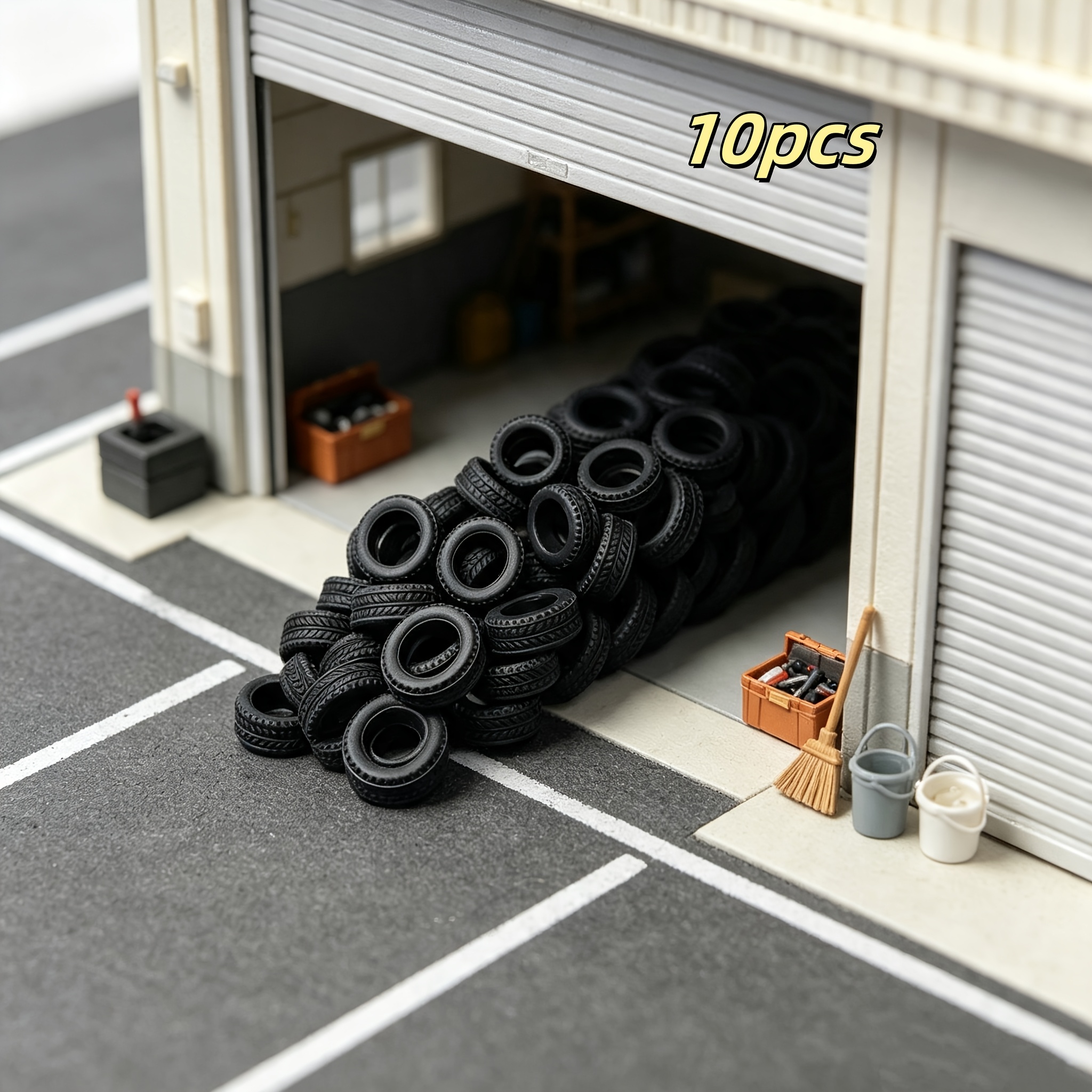 TEMU 10pcs Miniature Tire Skins, 1/64 Scale Scratch Accessories, Simulated Car Repair Scene Sand Table Ornaments, Sand Table Prop Decorations