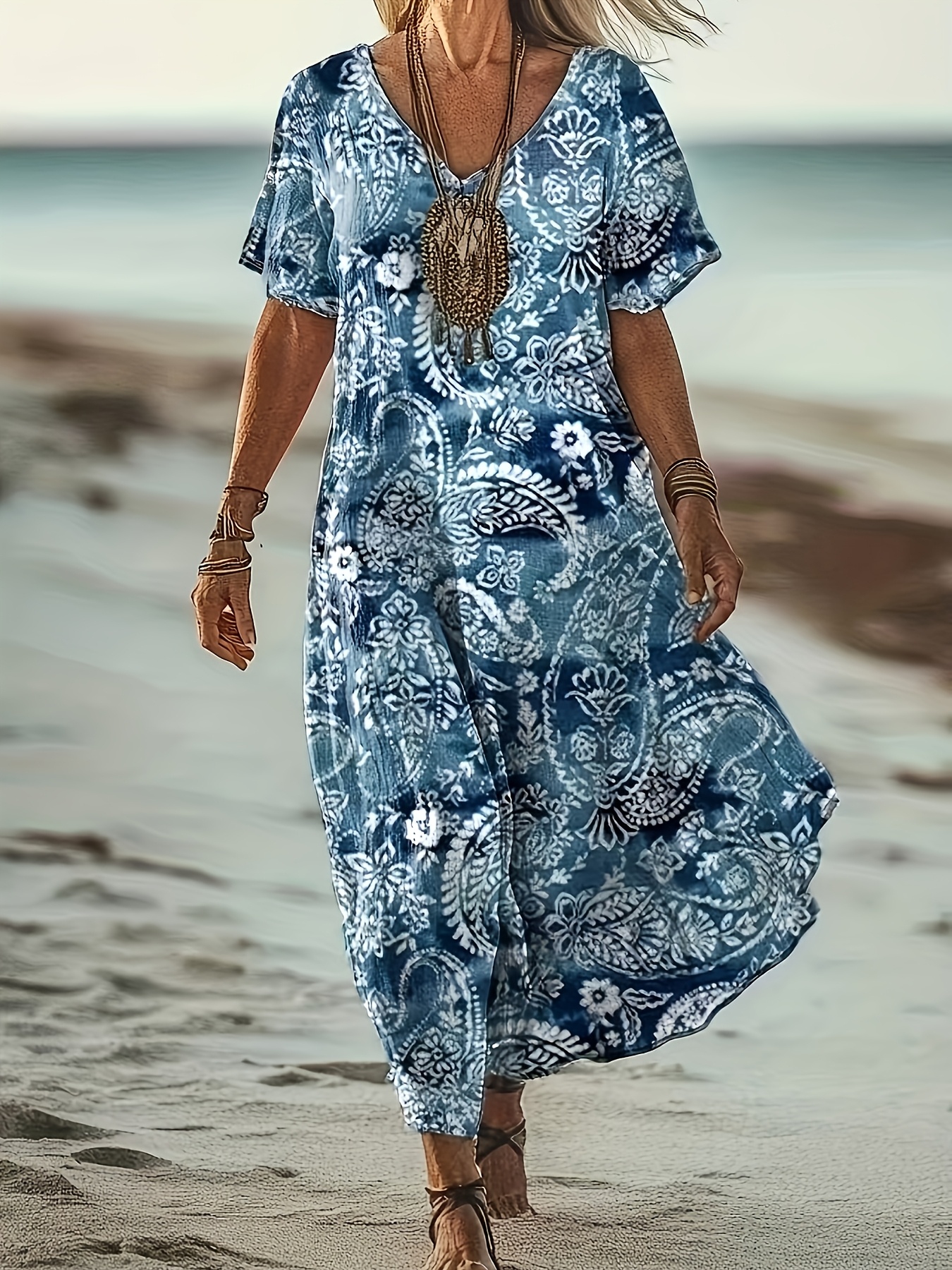 plus size elegant plus size floral print maxi dress v neck - Temu Oman