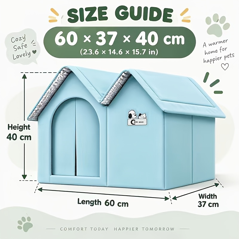 TEMU Thick Thermal Insulated Pet House, Winter Warm Foldable Shelter, Enclosed Windproof Pet Cave With Heat Reflective Lining