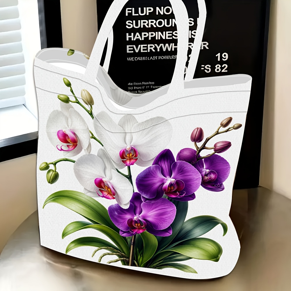 TEMU 1pc Women's Shoulder Bag With Blooming Orchid Theme, Multi-functional, Tote Bag, Clutch, Evening Handbag, Travel Essential, Stylish And Casual,