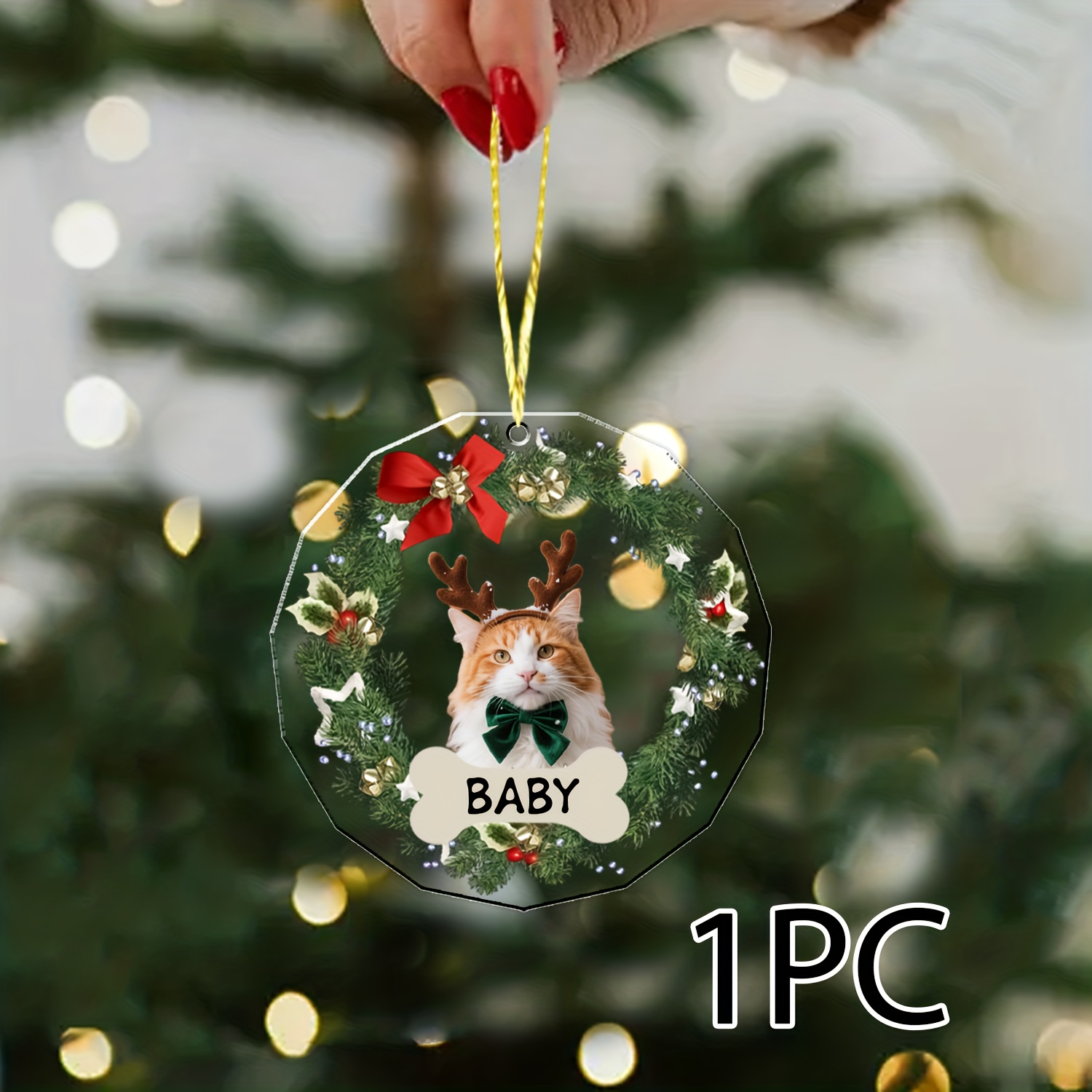 TEMU 2d Flat, 1pc Customize Christmas Day Pendants, Hanging Decorations, Christmas Wreaths, Custom Pet Photos And Names, Unique Irregular Shape
