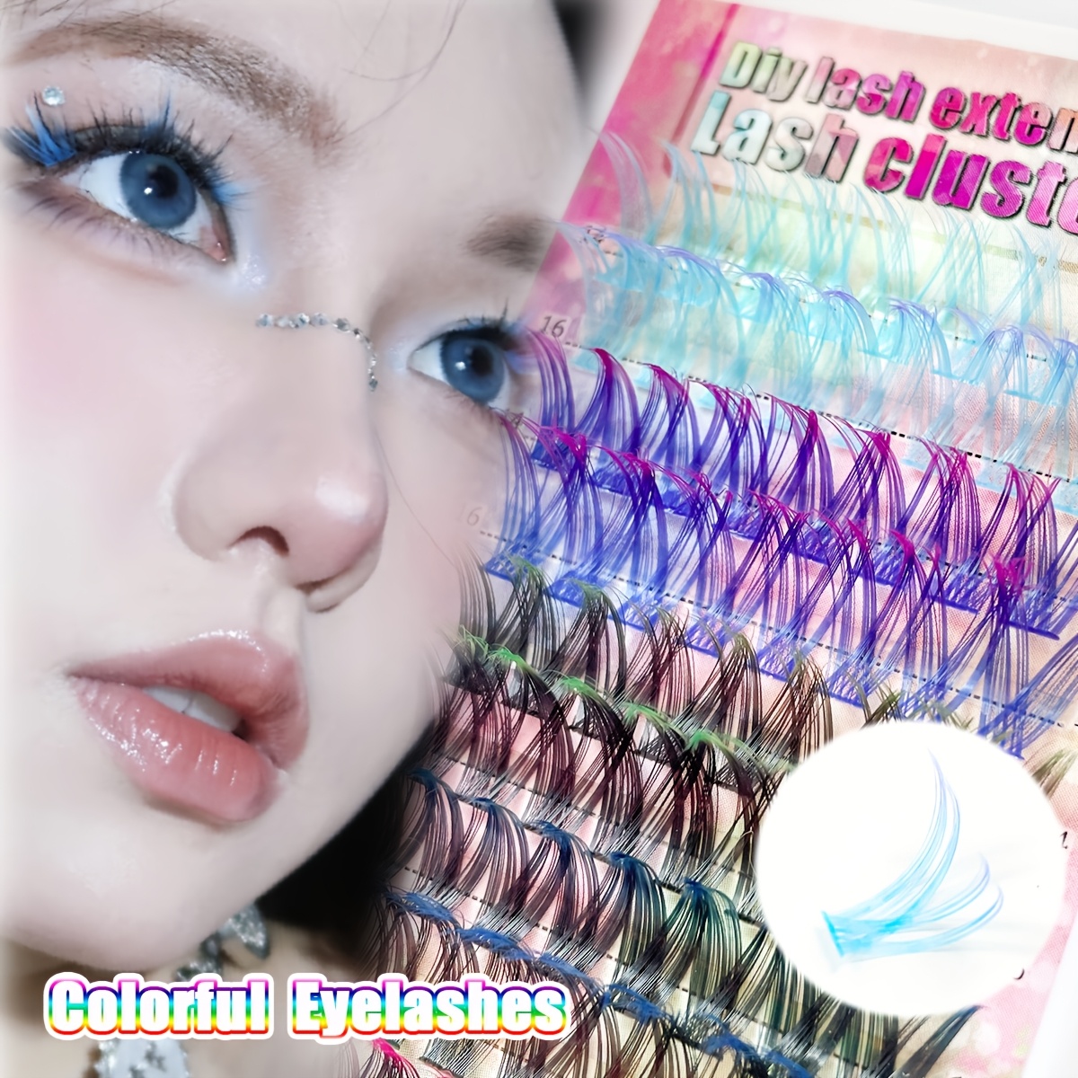 Image of 96 Clusters Of Colorful False Eyelashes 3d Natural Fluffy Thick Colorful Eyelashes Suitable For Christmas Prom Party Makeup Use