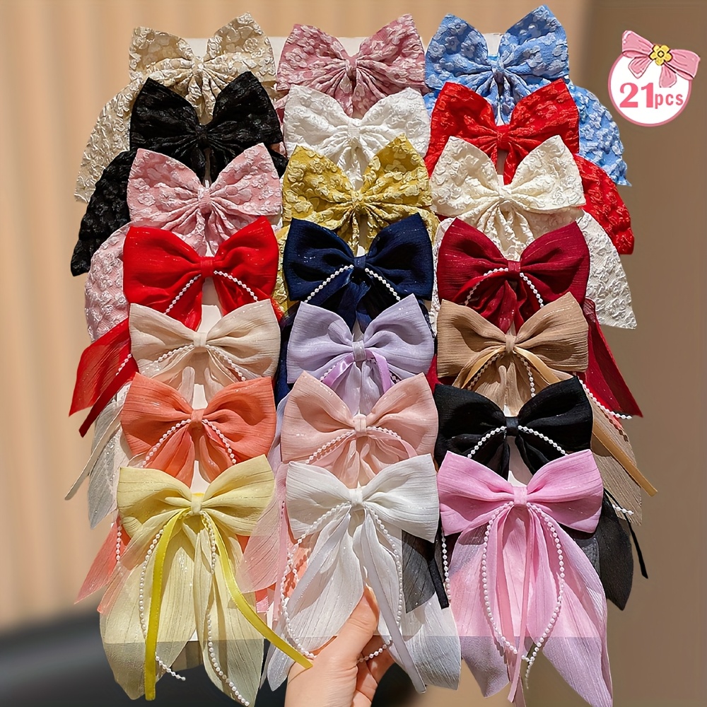 TEMU 21pcs Set Of -tailed Bow Hair Clips. Feature An Elegant , Are Versatile And Exquisite, And Offer Great !