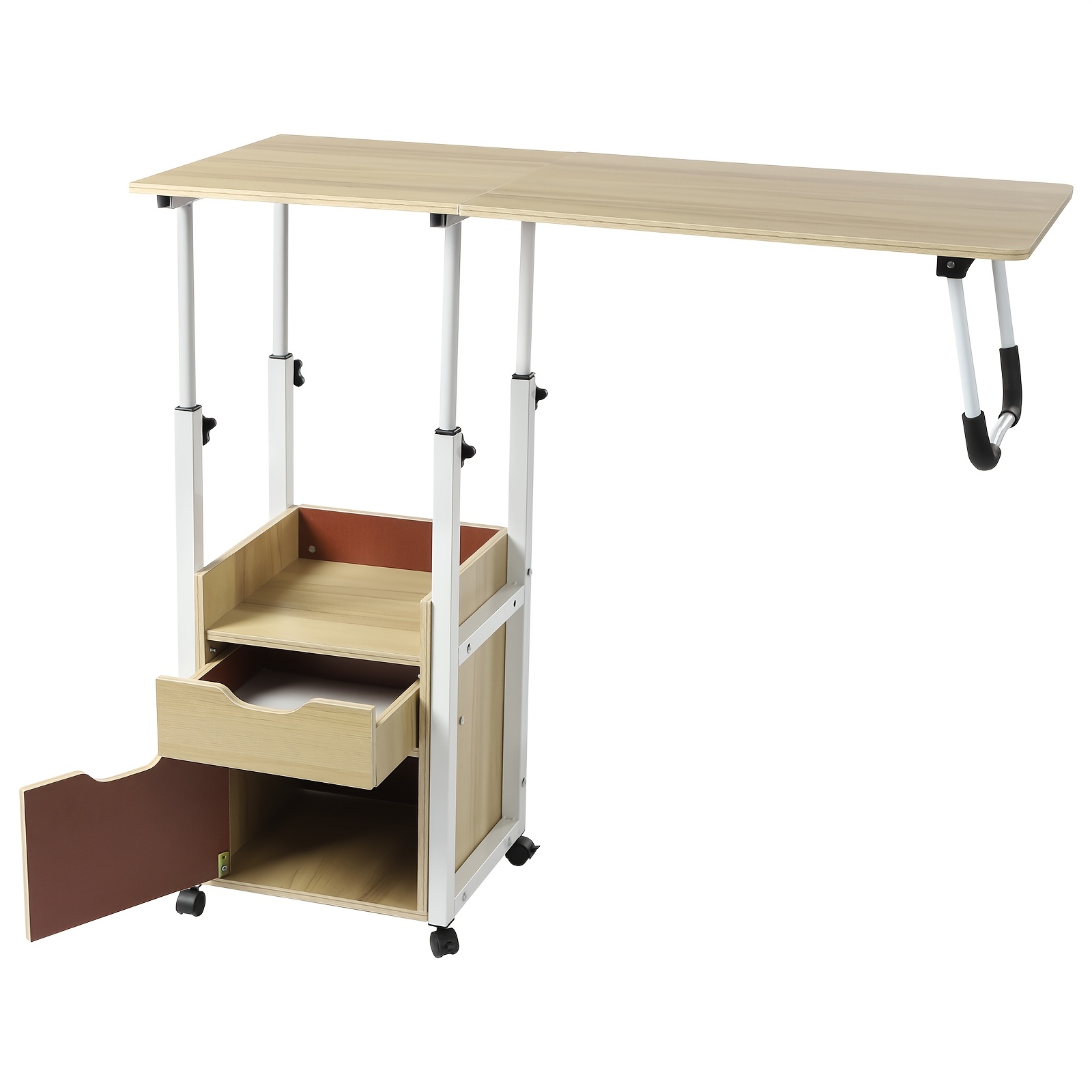 Mesa Auxiliar De Altura Ajustable Con Estación De Carga, Mesa Auxiliar Móvil Para Computadora Portátil En Forma De C Con Ruedas, Mesa De Sofá De 3 Niveles Con Estante De Almacenamiento