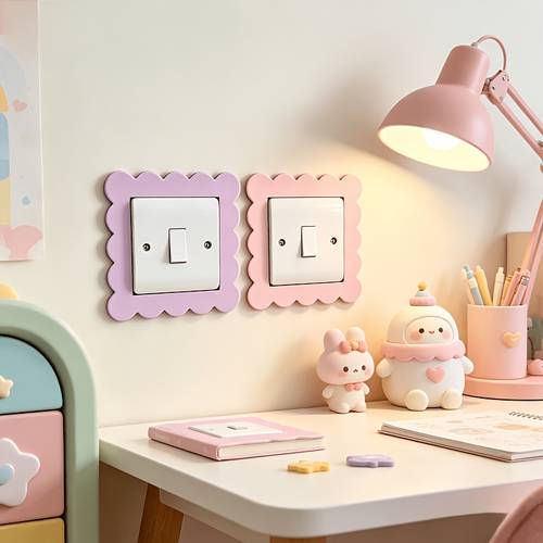 2pcs pink and purple wooden single switch decorative frames home wall decoration wooden switch protector switch dust cover no electricity required suitable for bedroom living room switch decoration fits switches measuring 8 6cm 3 38 inches