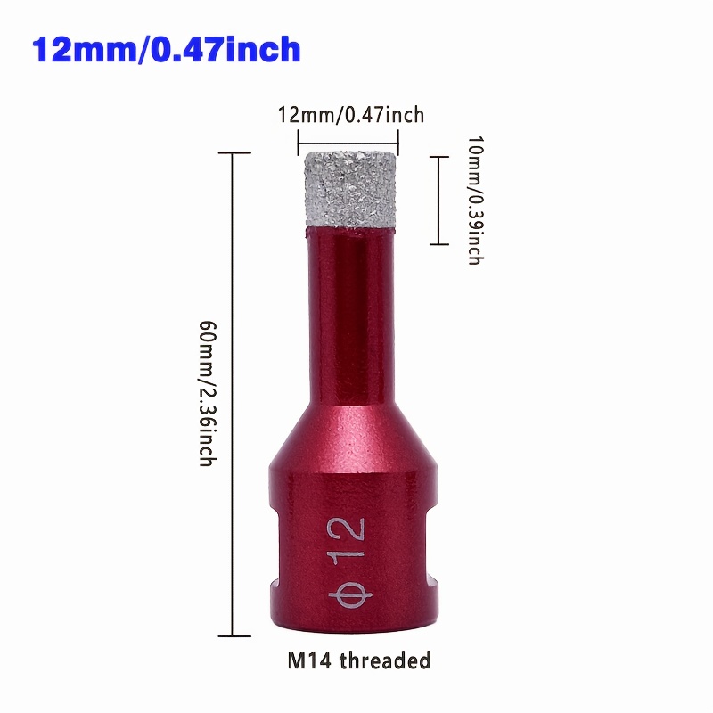 Image of 1pc M14 Thread Red Vacuum Brazed Diamond Drill /8/10/12/14/16mm M14 Brazed Core Drill Bit For Tile, Marble, Granite